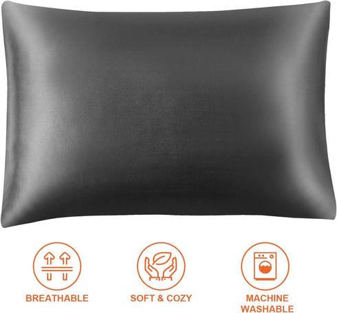 EHEYCIGA Satin Pillowcase Queen Set of 2, Soft Pillowcases for Hair and Skin Similar to Silk, Charcoal Grey Pillow Cases 2 Pack with Envelope Clos...