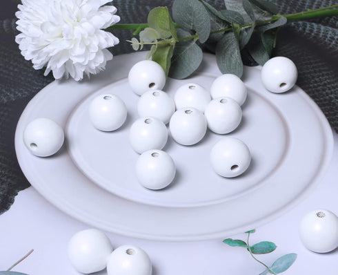 White Wood Beads 25mm, Smooth Painted Loose Beads Spacer Beading Supplies for Farmhouse Beads Craft, 50Pcs(4.5mm hole)...