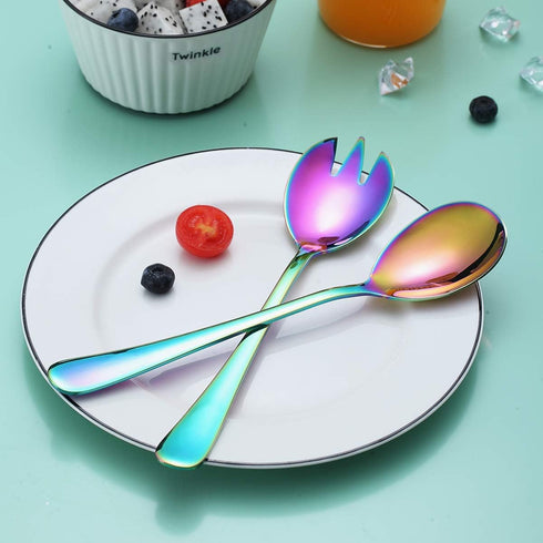 Berglander Rainbow Salad Server Set, Stainless Steel Salad Serving Set with Titanium Colorful Plating, Salad Servers, Salad Spoon, Salad Fork, Pac...