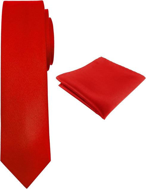 Men's Skinny Tie Set Black Solid 2.35" (6CM) Necktie and Handkerchief Set For Men...
