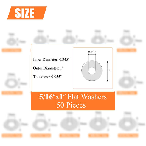 50 Pieces 5/16" Stainless Flat Washers, 1" Outside Diameter, 0.055" Thickness, 18-8 (304) Stainless Steel Washers, Metal Washers, Flat Washers for...