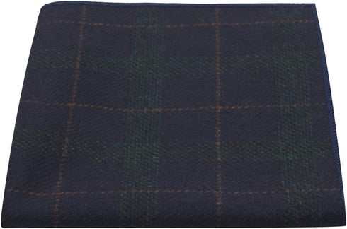 Navy Blue & Dark Green Check Pocket Square, Tweed, Tartan, Plaid...