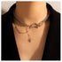 Punk Cuban Link Chain Necklace Crescent Choker Necklace Open Moon Buckle Choker Necklace Silver Chunky Chain Necklace Rivet spike Pendant Necklace...