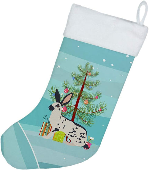 Caroline's Treasures BB9328CS English Spot Rabbit Christmas Christmas Stocking, Teal Fireplace Hanging Stockings Christmas Season Party Decor Fami...