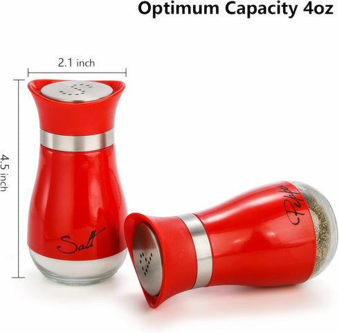 Tebery 4 Ounces Red Salt and Pepper Shakers Set, Elegant Stainless Steel with Glass Bottom...