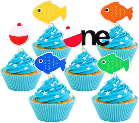 JeVenis The Big One Cake Topper Fishing Cupcake Topper Ofishally One Cupcake Topper Fishing Decoration Supplies...