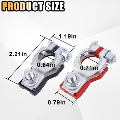 Battery Terminal Connector, Positive and Negative 1 Pair Battery Terminal Adapter Set, Top Post Battery Cable Terminal Connectors with 2 Washers, ...