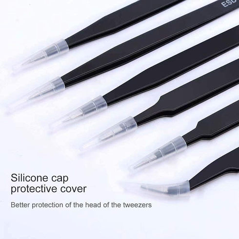 6PCS Tweezers Set Blunt Tip Anti-Static Curved of Tweezers ESD Electronics Laboratory Work Jewelry-Making Craft, Soldering Multiple Usage...