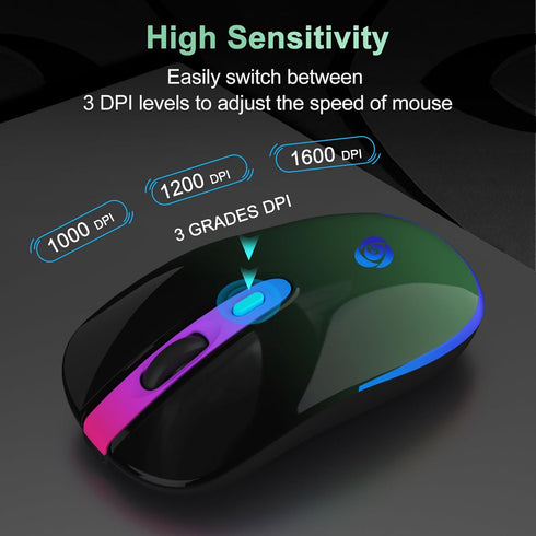 HOTLIFE Wireless Bluetooth Mouse, LED Rechargeable Slient Mouse with Dual Modes (Bluetooth 5.1+USB C/Type-c) 2.4GHz Computer Bluetooth Mouse for L...