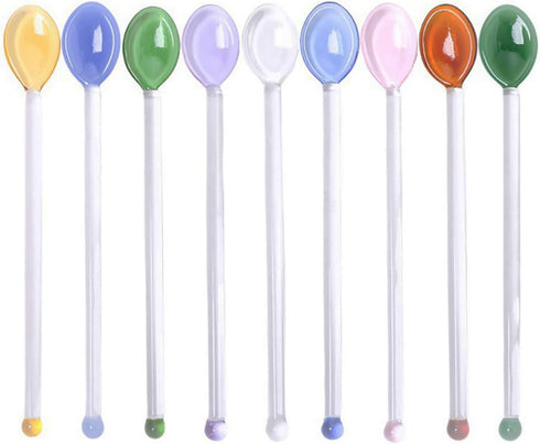 9 Pieces Glass Spoons, Clear Coffee Spoon, 5.8 Inches Stirring Rod Mixing Spoon Bar Swizzle Stick for Salt Sugar Tea Cocktail Milkshake Cold Drink...