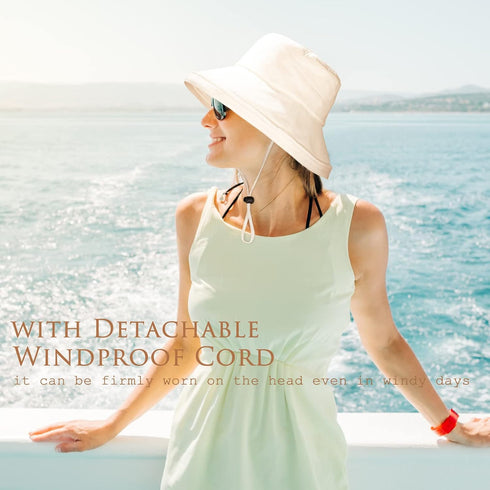 100% Cotton Women Sun Hats Wide Brim Gardening Bucket Hat Travel Sun Protection Packable Womens Beach Cap -Fold-UP Brim...
