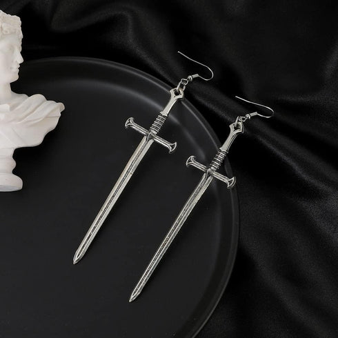 Fuqimanman2020 Unique Retro Gothic Long Sword Hook Earrings Vintage Silver Punk Style Knife Dangle Drop Earrings for Women...