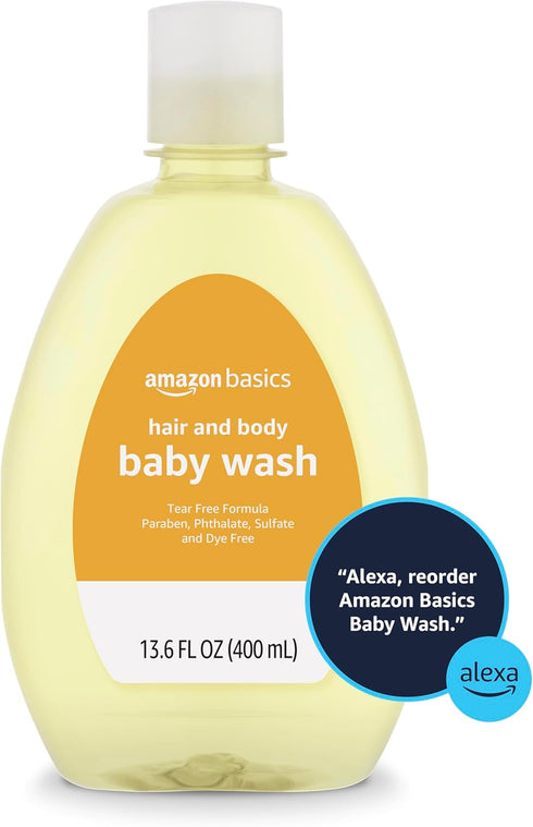 Amazon Basics Tear-Free Baby Hair and Body Wash, Lightly scented, 13.6 Fluid Ounce, 1-Pack...