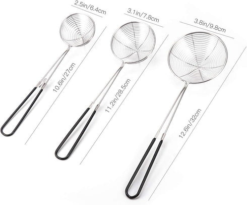 3pcs Small Round Hot Pot Strainer - Stainless Steel Asian Shabu Shabu Spider Skimmer Spoon Set, Mesh Slotted Scoops Soup Ladle...