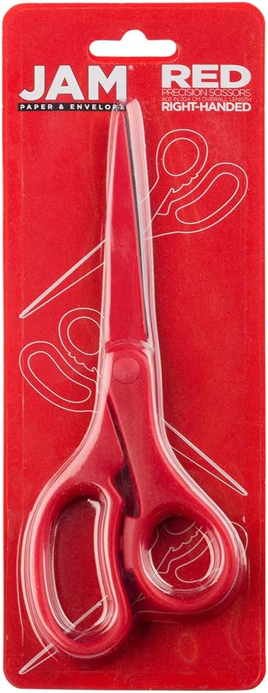 JAM PAPER Multi-Purpose Precision Scissors - 8 Inch - Red - Ergonomic Handle & Stainless Steel Blades - Sold Individually...