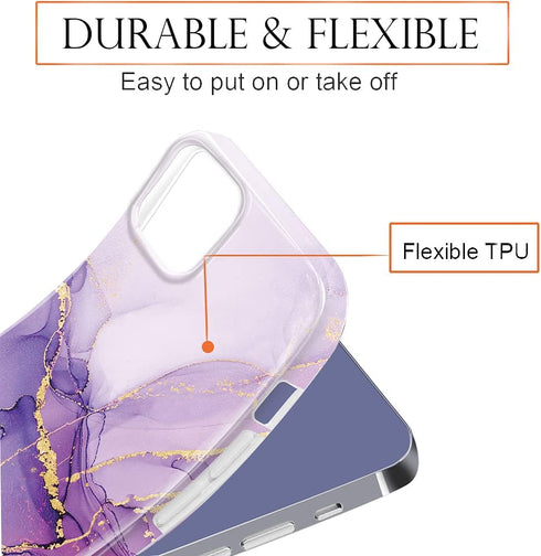luolnh Gold Glitter Sparkle Marble Case for iPhone 12/12 Pro 6.1" - Soft Silicone TPU Bumper Cover (Purple/Blue)...