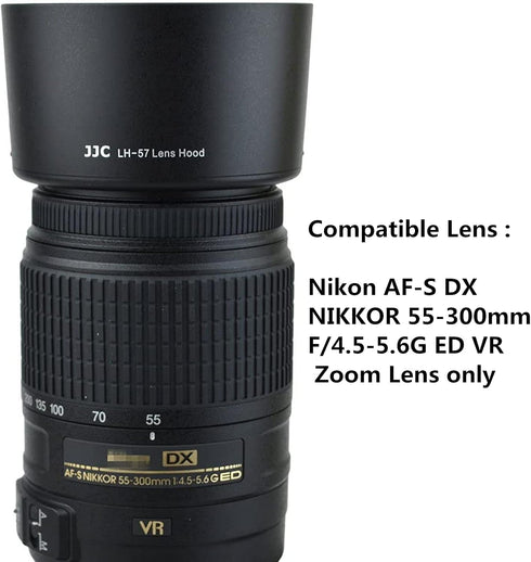Reversible Camera Lens Hood HB-57 Replacement for Nikon DX 55-300mm F4.5-5.6G ED VR Zoom Lens on D500 D7500 D7200 D7100 D7000 D5600 D5500 D5300 D5...