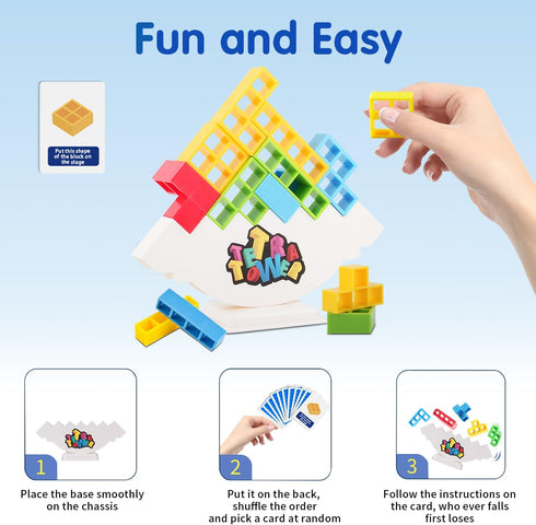 32 PCS Tower Stacking Game - Stack Attack Game for Adults & Kids, Balance Building Blocks, 2 Players Board Game for Family, Party, Friends...