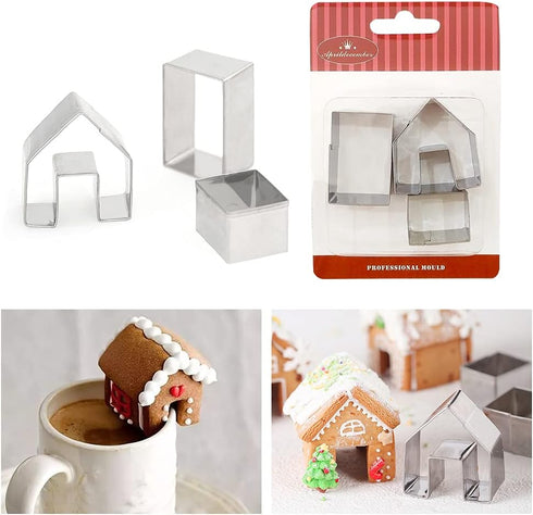 3Pcs Christmas House Cookie Cutter Set, Mini Ginger House Stainless Steel Cookie Cutter, Chocolate Little House Biscuit Mold, DIY Baking Decoratin...