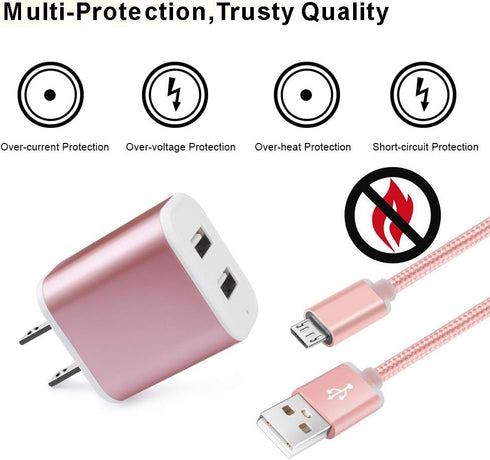 Wall Charger, Micro USB Cable, 2.1A Dual Port USB Wall Charger Cube Fast Charging Block with 2Pack 6ft Android Charging Cord for Samsung Galaxy S6...