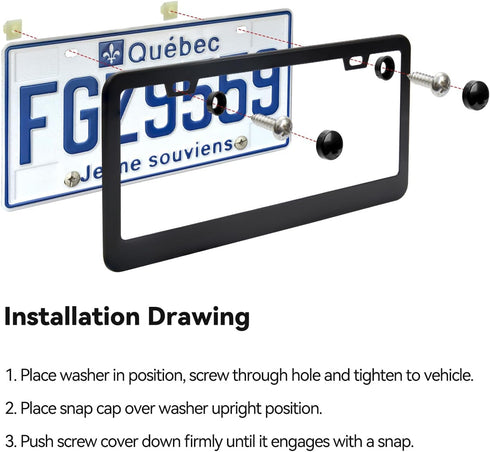 Ohuhu Matte Aluminum License Plate Frame with Black Screw Caps, 2Pcs 2 Holes Black Car Licenses Plate Covers Holders for US Vehicles...