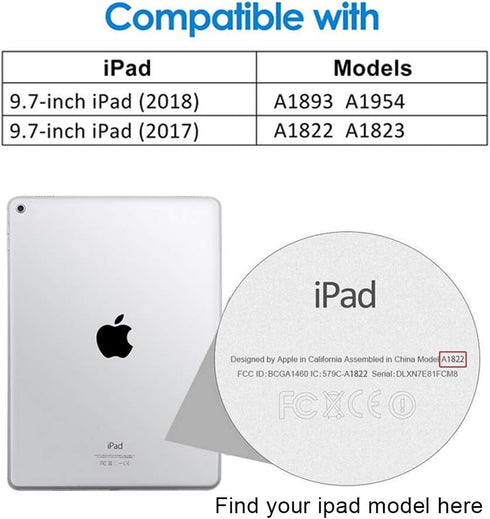 Aoub Case for iPad 6th Generation 2018/iPad 5th Generation 2017 9.7 inch, with Pencil Holder, Auto Sleep/Wake, Soft TPU Back Slim Lightweight Trif...