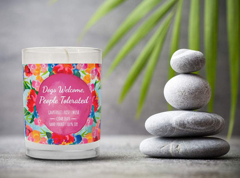 CEDAR CRATE MARKET Funny Candles - Dogs Welcome, People Tolerated, Grapefruit, Rose, Musk, Soy, 10 Oz. Jar Candle, Dog Lover Gifts for Women, Dog ...
