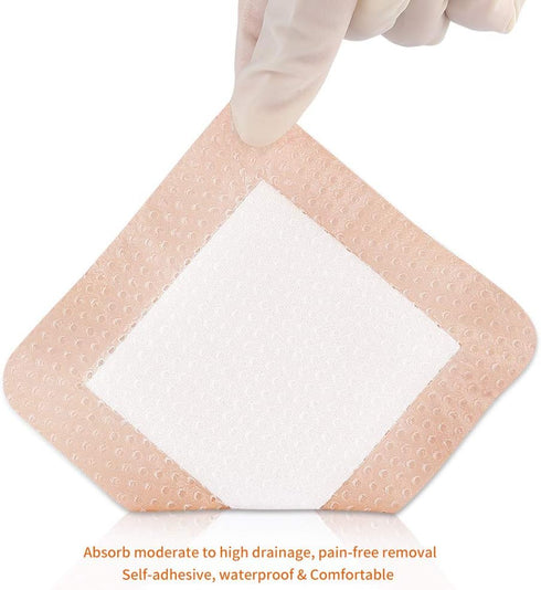 EalionMed Silicone Foam Dressing with Gentle Adhesive Border 4''x4'', 10 Pack, Painless Removal High Absorbency Bed Sore Wound Bandage for Pressur...