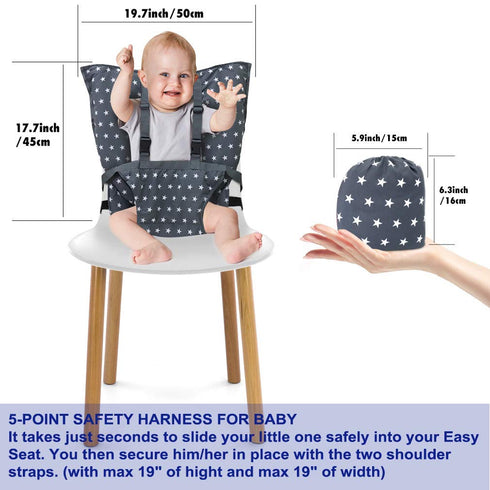 Portable Baby High Chair Safety Seat Harness for Toddler, Baby Travel Essential Easy High Booster Seat Cover for Infant Eating Feeding Camping wit...