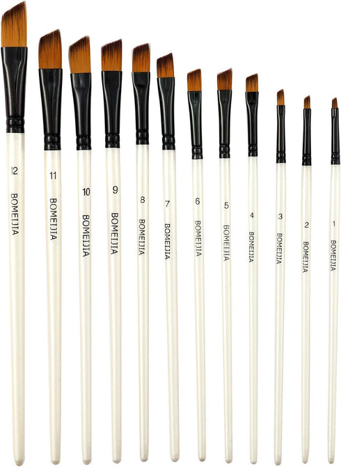 Angular Paint Brushes Nylon Hair Angled Watercolor Pait Brush Set for Acrylics Watercolors Gouache Inks Oil and Tempera(12pcs Pearl White Angled P...