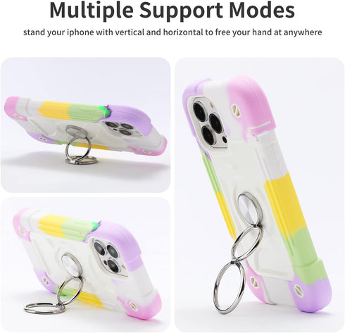 for iPhone 13 Pro Max Case 6.7 Inch with Ring Stand, with 2 Pack Glass Screen Protector + 1 Pack Camera Lens Protector,Heavy-Duty Shockproof Cover...