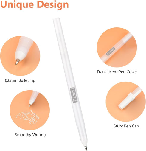 White Pen, 12 Pack, 0.8mm Extra Fine Point, White Gel Ink Pens for Artists, White Gel Pen, White Ink Pen, White Pen for Art, White Pens for Black ...