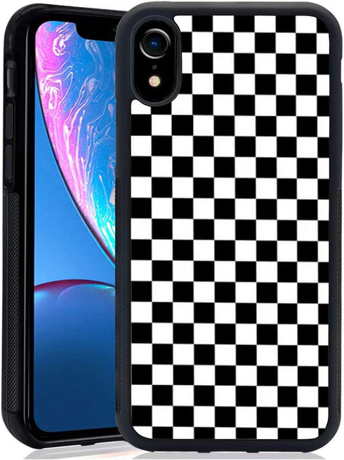Black White Checkered Flag Case Compatible with iPhone XR ,Chessboard Pattern Protective Case for Women Girls(Checker) 6.1"...