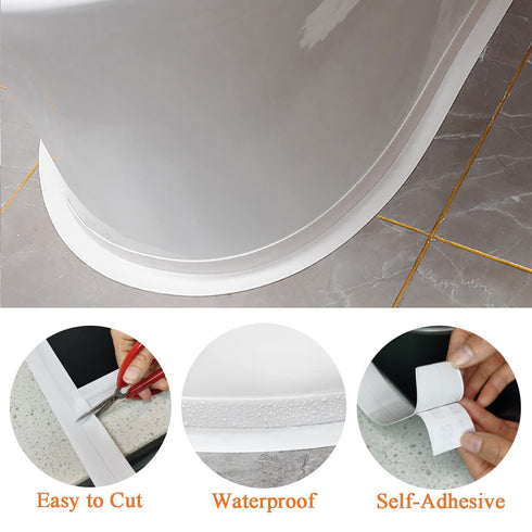 White Caulk Tape Sealant Strip for Bath & Kitchen, 1.5''x10.5FT PVC Self Adhesive Caulk Strip Waterproof Caulking Sealing Strip Tape for Toilet Ba...