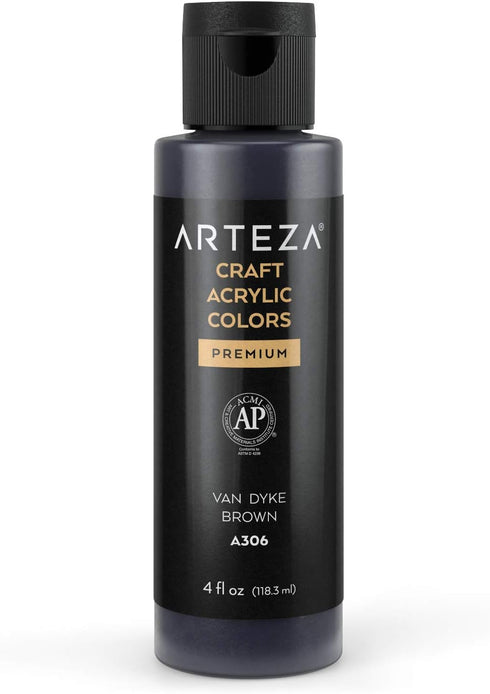 ARTEZA Craft Acrylic Paint, A306 Van Dyke Brown, 4fl ounces Bottle, Water-Based, Blendable, Matte Acrylic Paint for Art & DIY Outdoor Projects...