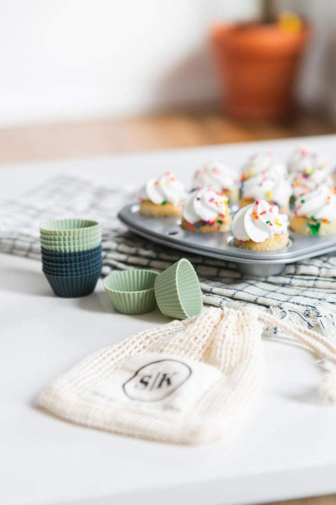 The Silicone Kitchen Reusable Mini Silicone Baking Cup, Non-Toxic, BPA Free, Dishwasher Safe, Mini, 24 Pack, White Blue Green...