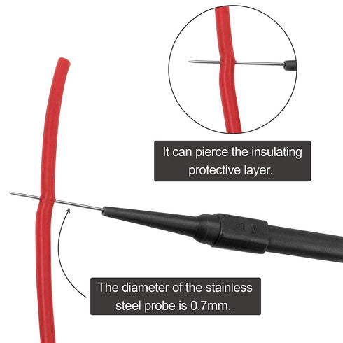 6 PCS Multimeter Test Probe Pins, 0.7mm Back Probe Kit,Auto Repair Test Leads of 4mmm Banana Plug Red and Black Non-Destructive Wire Piercing Prob...