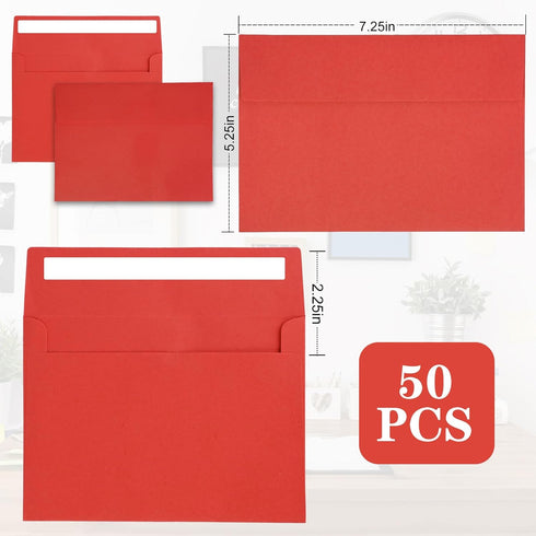 50Packs A7 Red Envelopes 5x 7 Inch Card Envelopes,Self Seal for Weddings, Greeting Cards?Mailing? Invitations, Photos, Postcards...