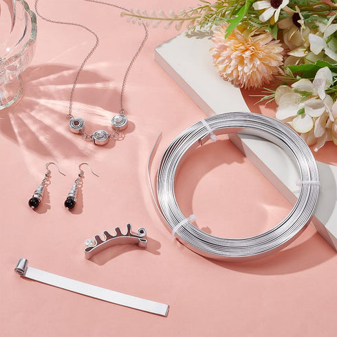 BENECREAT 16.5 Feet 10mm Wide Flat Jewelry Craft Wire 18 Gauge Aluminum Wire for Bezel, Sculpting, Armature, Jewelry Making - Silver...