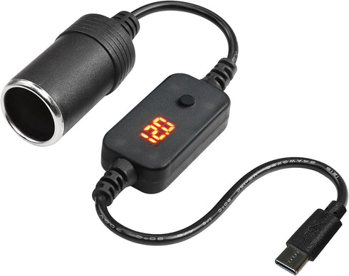 USB C Male to 12V Adapter, USB to Car Cigarette Lighter Socket Converter Cable Adjustable Voltage 5V/9V/12V(1-Pack)...