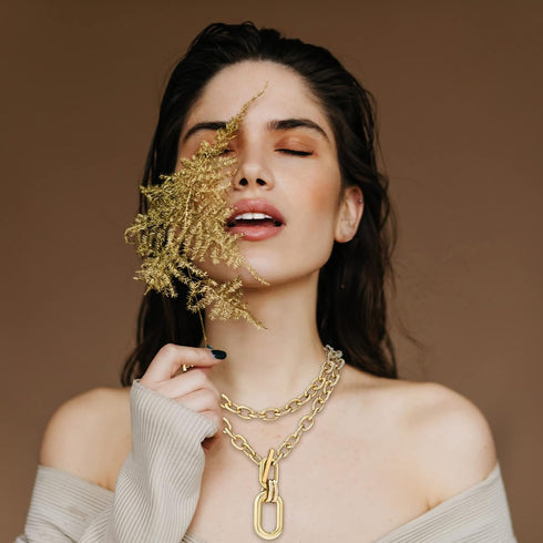 Chunky Gold Necklace Statement Necklaces for Women Layered Charm Necklace Dainty Gold Necklace Stack...