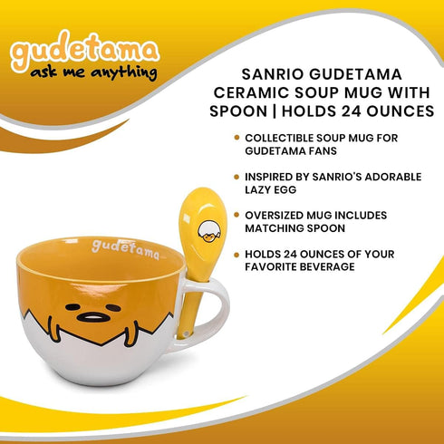 Silver Buffalo Gudetama Dangerous Situations Boxed Ceramic Soup Mug w/Spoon, 24-Ounce...