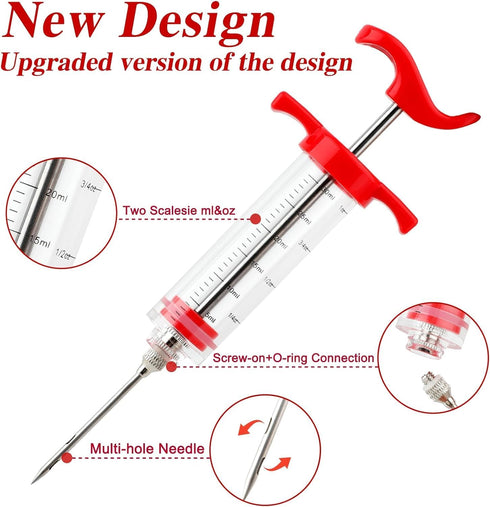 Meat Injector Syringe, 1-oz Plastic Marinade Turkey Injector Kit, 2 Marinade Injector Needles for BBQ Grill by QPMR...