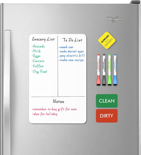 Magnetic Whiteboard Fridge Dry Erase Board: HOMiDEK Small Magnetic White Board for Refrigerator with Clean Dirty Magnet for Dishwasher, 4 x Marker...