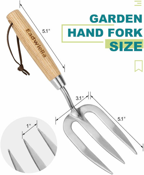 Garden Hand Fork Small Hand Weeding Fork 12 Inch with 3 Pointed Tines Wood Handle for Gardening Weeding Cultivating Digging Planting Transplanting...