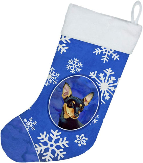 Caroline's Treasures LH9290-CS Min Pin Winter Snowflakes Holiday Christmas Stocking Fireplace Hanging Stockings Christmas Season Party Decor Famil...