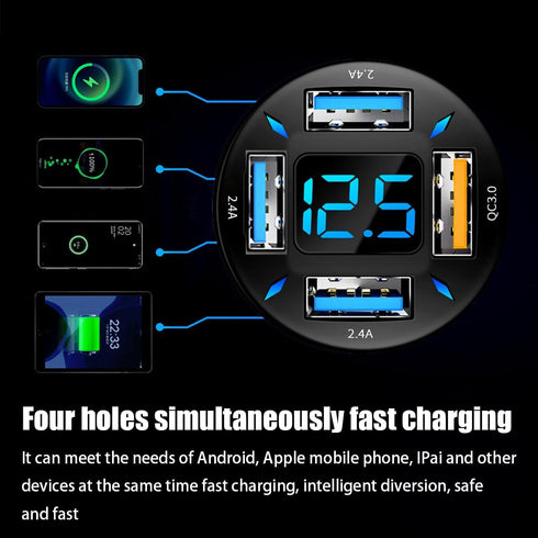 4 Ports USB Car Charger, 66W Super Fast Charging with QC 3.0, PD 20W and USB 2.4A Charger Adapter, Quick Charge with LED Voltmeter, Auto Cigarette...