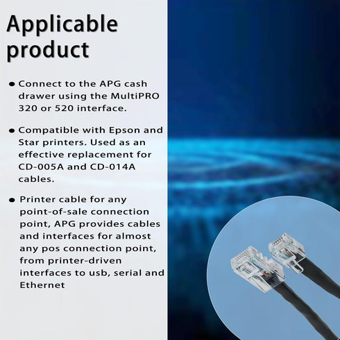 APG Printer Interface Cable CD-101A for Cash Drawer to Printer Connection with MultiPRO Interface, RJ12/ RJ45 Male,Compatible with EPSON Star Prin...