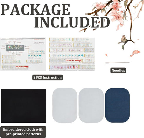 FREEBLOSS Embroidery Pencil Case Embroidery Kit Black Pencil Case Making Kit Flower Style Embroidery Starter Kit with Instruction Handmade Pencil ...