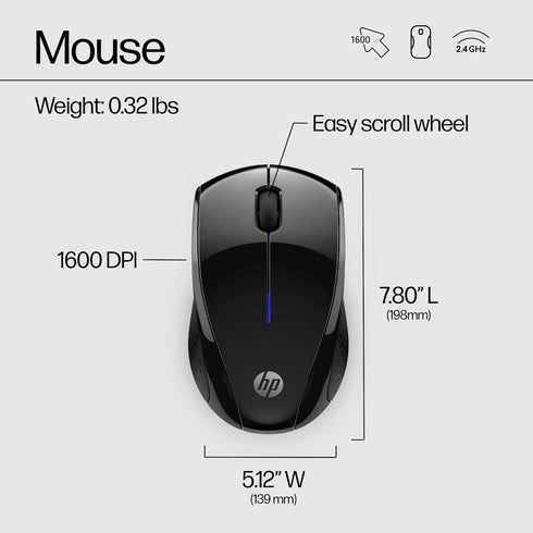 HP Wireless Mouse - Black, 15-Month Battery, 1600 DPI Sensor, Side Grips - For PC/Laptop, Mac, Chromebook...